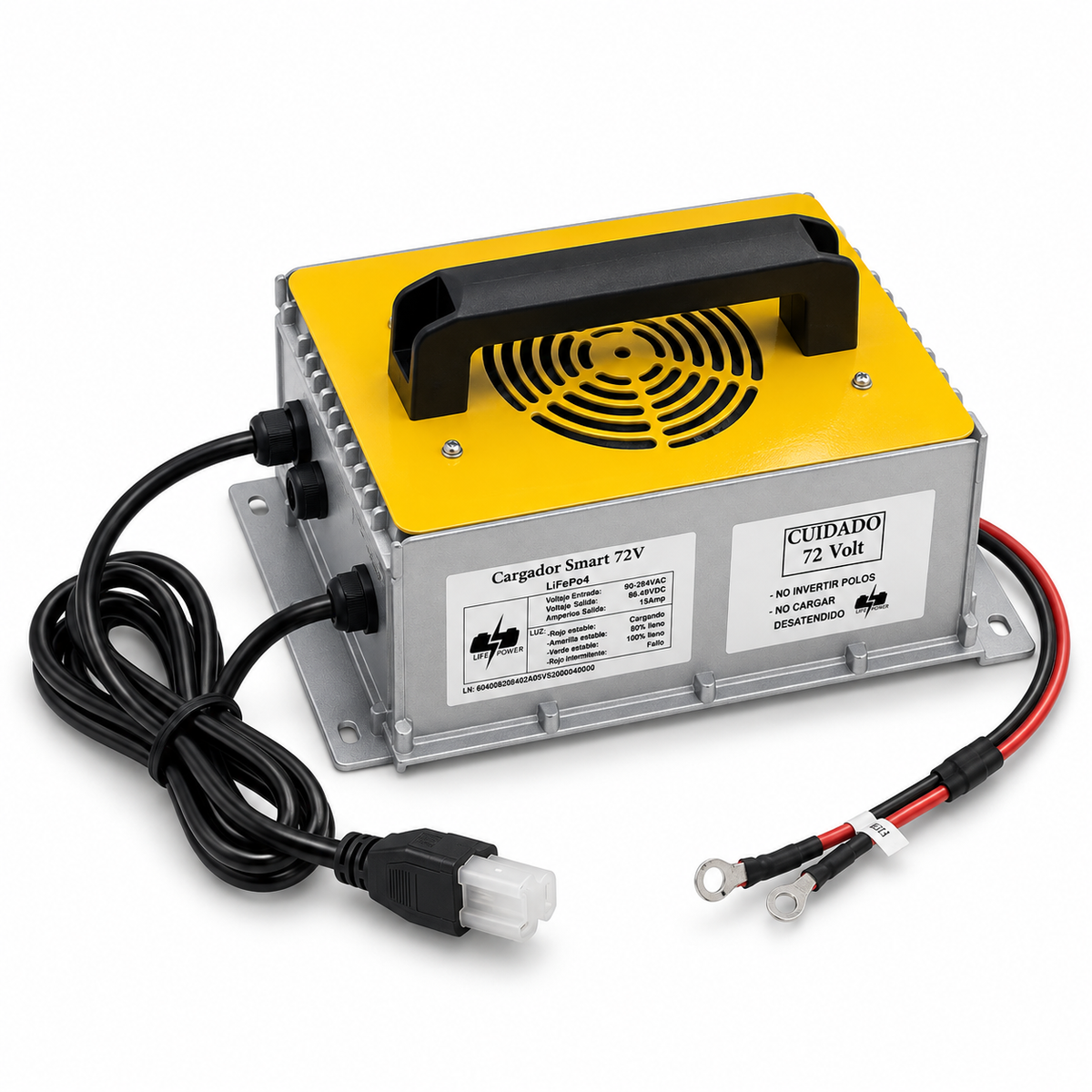 Cargador Smart LifePower 72V 15A LiFePO4 con cable de corriente y terminales de batería