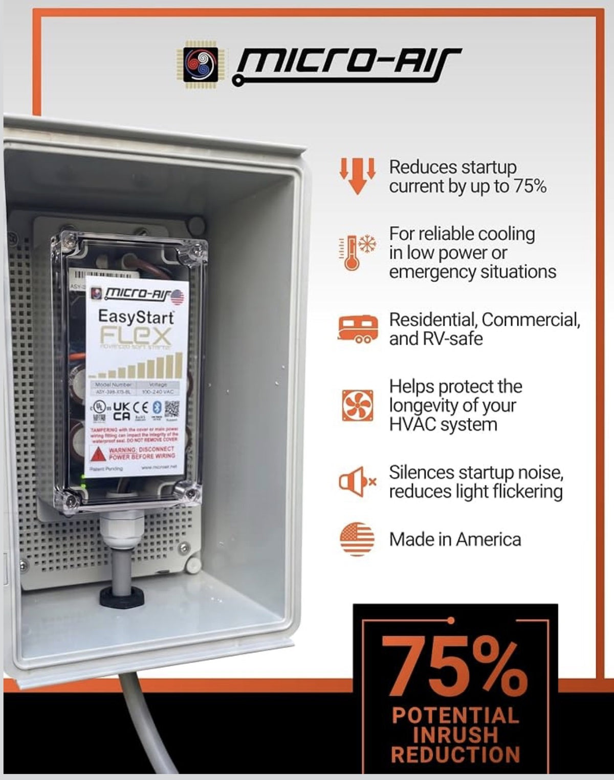 Beneficios EasyStart Flex: reduce hasta 75% la corriente de arranque del aire acondicionado