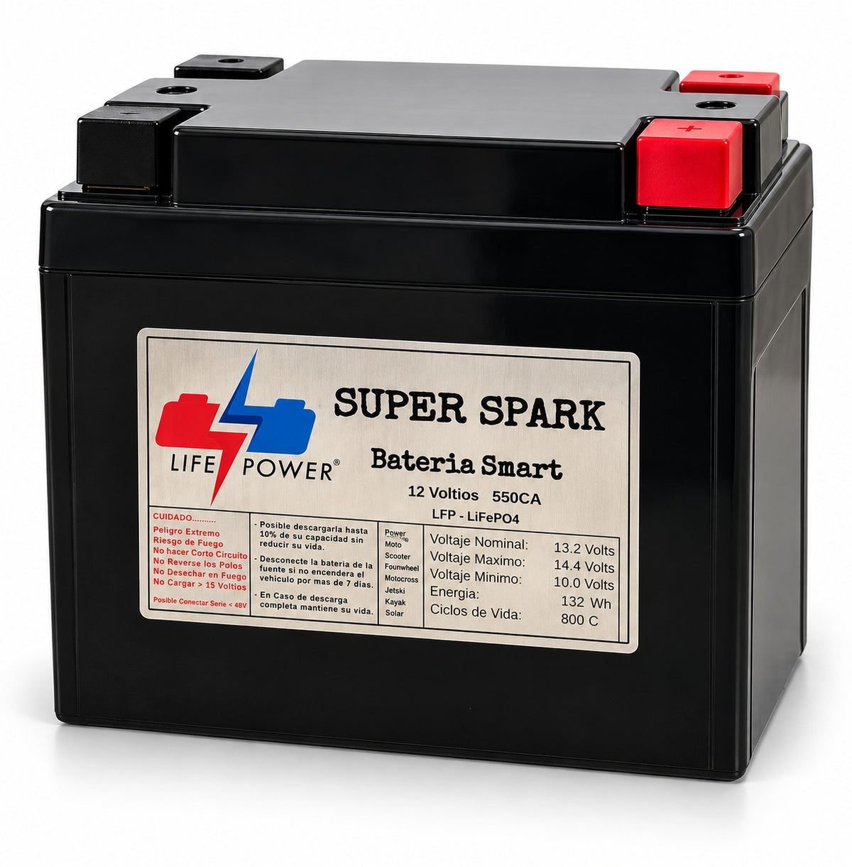 Batería Super Spark 12V 550CA LiFePO4, vista lateral