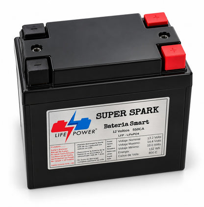 Batería Super Spark 12V 550CA LiFePO4, vista de terminales